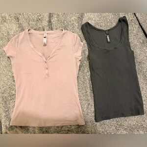 Skims Short Sleeve Henley and Tank Top Set - light gray and Black